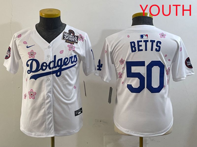 Youth Los Angeles Dodgers 50 Betts White Sakura Edition 2025 Nike MLB Jersey style 3